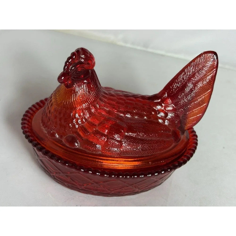 Westmoreland Ruby Red Amberina GLOWS Glass Hen On Nest Marked Twice Excellent